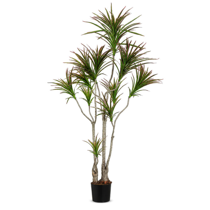 6' Outdoor Water-Resistant Artificial Dracaena Marginata Tree w/Pot -Green/Burgundy (Pack of 2) - LPD516-GR/BU