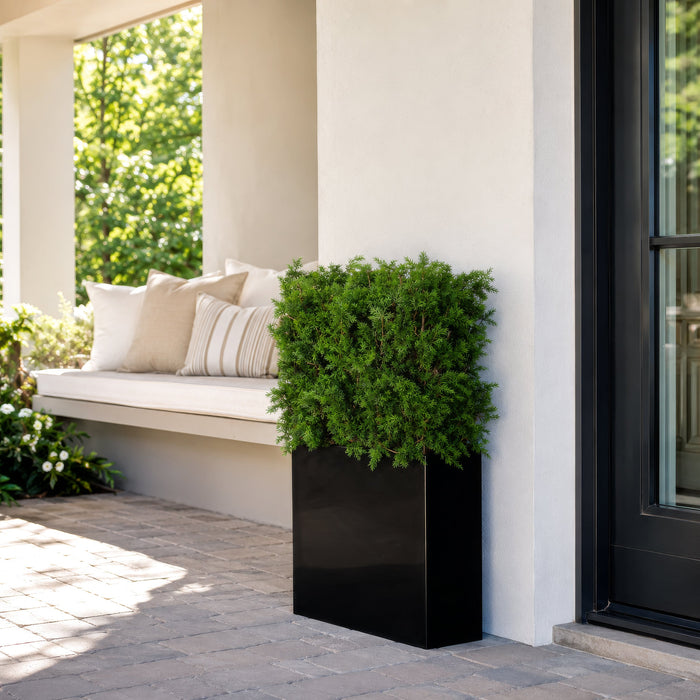 36"Hx34"W Outdoor UV-Resistant Artificial Ming Juniper Topiary Hedge w/Black Glossy Planter -Green - LZJ112-GR