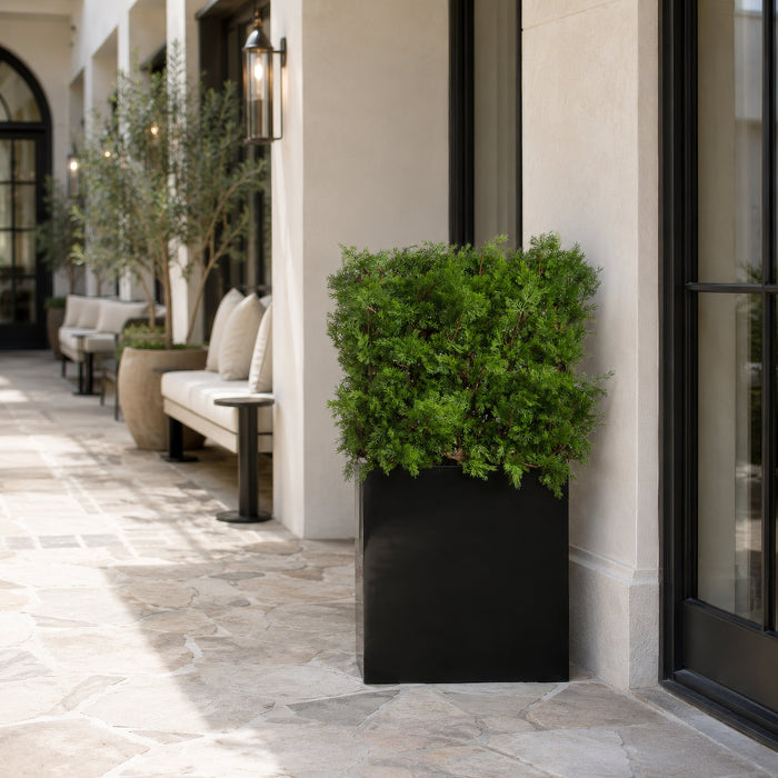 36"Hx34"W Outdoor UV-Resistant Artificial Ming Juniper Topiary Hedge w/Black Glossy Planter -Green - LZJ112-GR