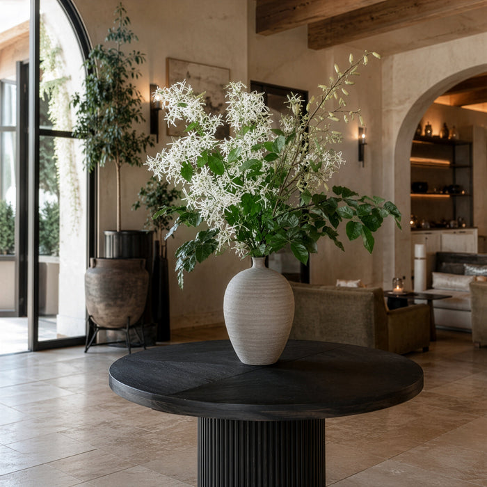 48"Hx36"W Kalanchoe Magic Bells & Fringetree Blossom Silk Flower Arrangement w/Terra Cotta Vase -White/Green - MF8011-WH/GR