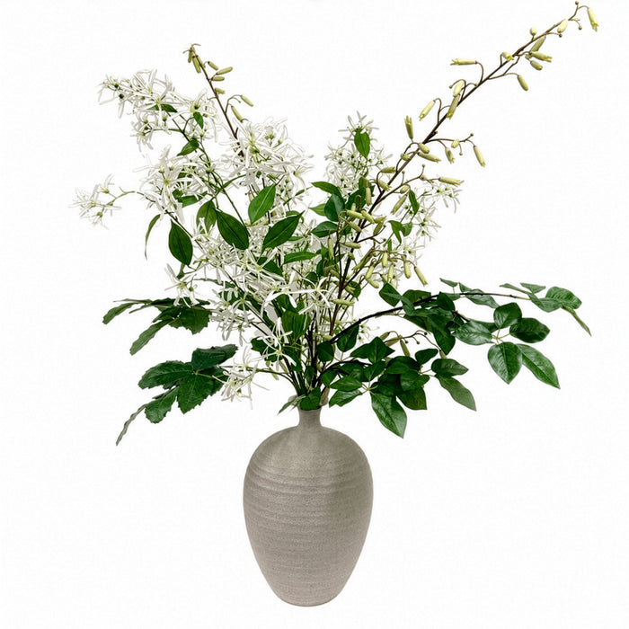 48"Hx36"W Kalanchoe Magic Bells & Fringetree Blossom Silk Flower Arrangement w/Terra Cotta Vase -White/Green - MF8011-WH/GR