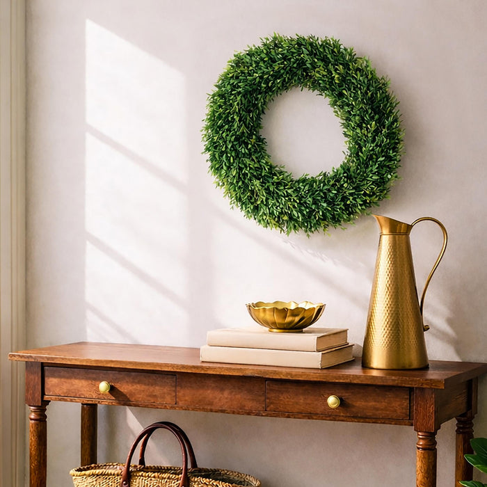 24" Artificial Tea Leaf Wreath -Green (Pack of 2) - PWL120-GR