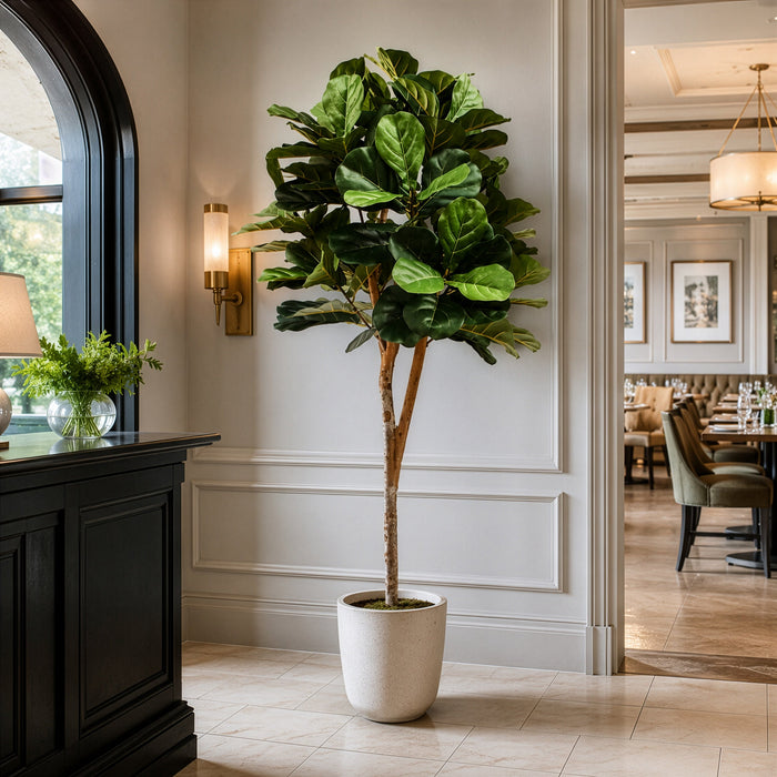 6' Fiddle Leaf Fig Ball-Shaped Topiary Silk Tree w/Pot -Green - SAFB165TJA6