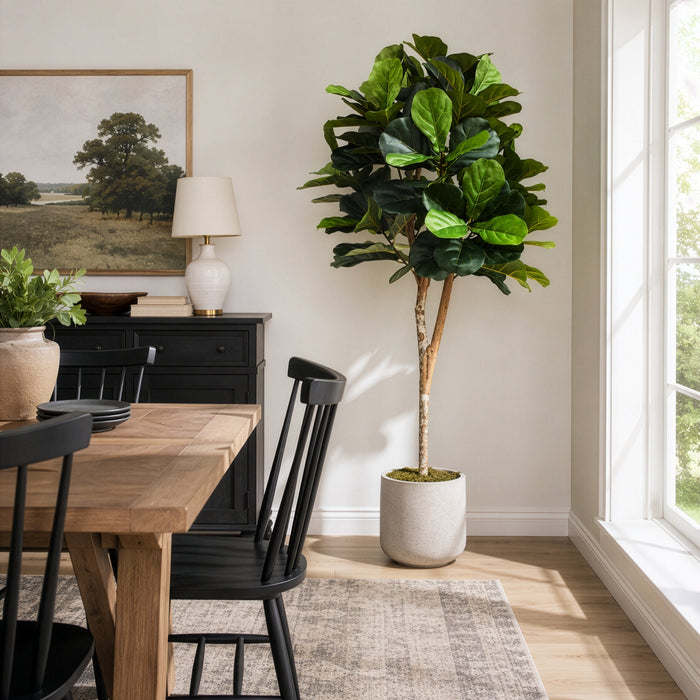 6' Fiddle Leaf Fig Ball-Shaped Topiary Silk Tree w/Pot -Green - SAFB165TJA6