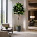 6' Fiddle Leaf Fig Ball-Shaped Topiary Silk Tree w/Pot -Green - SAFB165TJA6