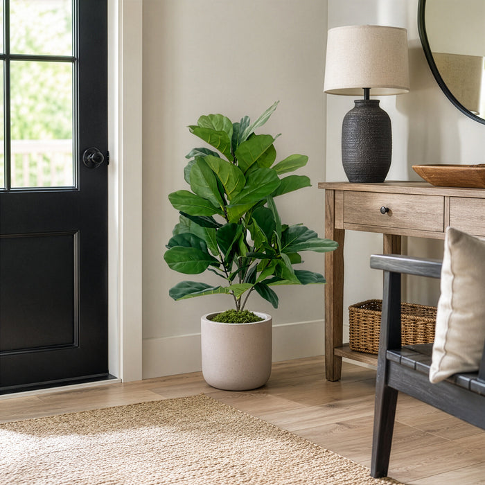 33" Multi Stem Silk Fiddle Leaf Fig Plant w/Pot -Green - SAFB165TS
