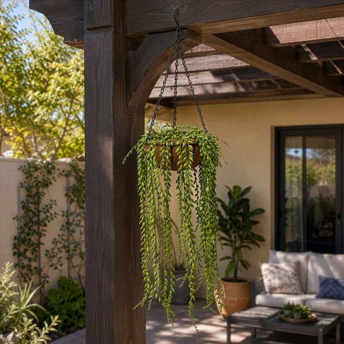 25" Outdoor UV-Proof Artificial String Of Pearls Succulent Plant w/Hanging Basket -Green - SAFDLVS133