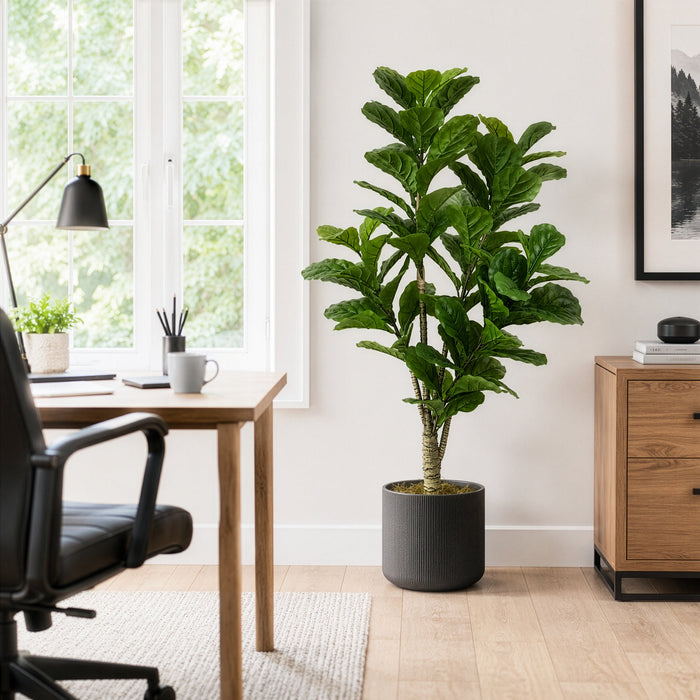 4'6" Real Touch Fiddle Leaf Fig Silk Tree w/Pot -90 Leaves -Green - SAFDYL209