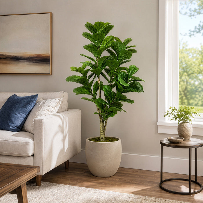 4'6" Real Touch Fiddle Leaf Fig Silk Tree w/Pot -90 Leaves -Green - SAFDYL209