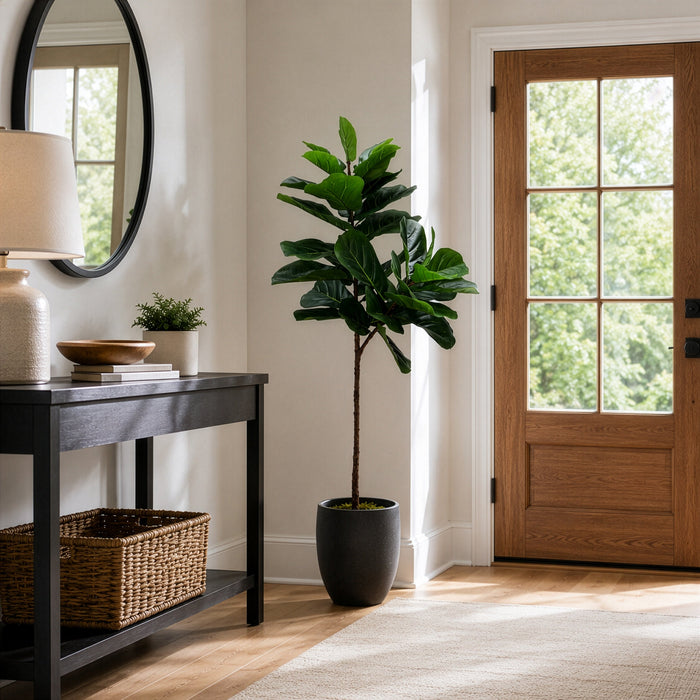 5'6" Real Touch Fiddle Leaf Fig Silk Tree w/Pot -34 Leaves -Green - SAFDYL3083