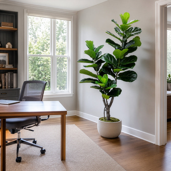 5'10" Real Touch Fiddle Leaf Fig Silk Tree w/Pot -77 Leaves -Green - SAFDYL3088