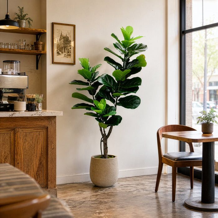 5'10" Real Touch Fiddle Leaf Fig Silk Tree w/Pot -77 Leaves -Green - SAFDYL3088