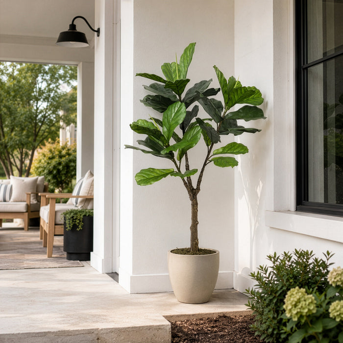 4'9" Outdoor UV-Proof Artificial Fiddle Leaf Fig Tree w/Pot -Green - SAFTCL191