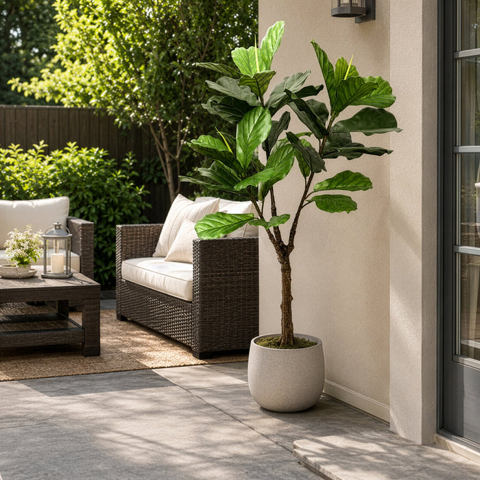 4'9" Outdoor UV-Proof Artificial Fiddle Leaf Fig Tree w/Pot -Green - SAFTCL191