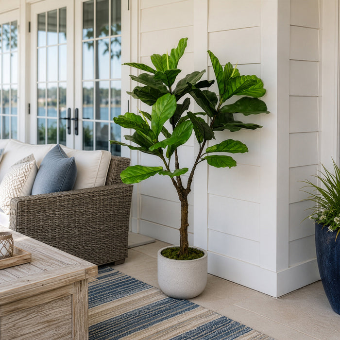 4'9" Outdoor UV-Proof Artificial Fiddle Leaf Fig Tree w/Pot -Green - SAFTCL191