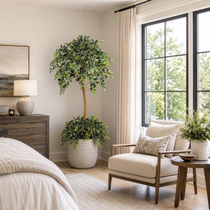 6' Natural Trunk Silk Ficus Tree w/Pot -Variegated - SAFTCP104