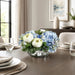6.5"Hx10"W Silk Hydrangea & Ranunculus Flower Arrangement w/Ribbed Glass Vase -Blue/Green - WF0681-BL/GR