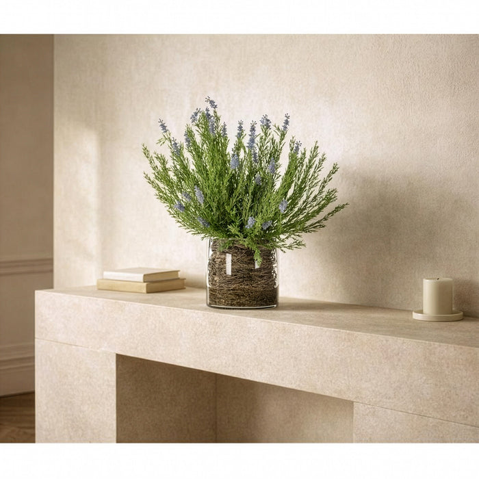 23"Hx21"W Wild Lavender & Twig Artificial Flower Arrangement w/Glass Vase -Lavender/Green - WF0723-LV/GR
