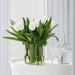 20"Hx24"W Silk Tulip Flower & Sedum Arrangement w/Glass Vase -White/Green - WF0726-WH/GR