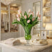 31"Hx30"W Silk Tulip Flower Arrangement w/High Footed Glass Vase -Pink/Green - WF0728-PK/GR