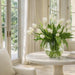 24"Hx30"W Silk French Tulip Flower Arrangement w/Glass Ball Vase -White/Green - WF0729-WH/GR