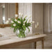 24"Hx30"W Silk French Tulip Flower Arrangement w/Glass Ball Vase -White/Green - WF0729-WH/GR