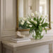 24"Hx30"W Silk French Tulip Flower Arrangement w/Glass Ball Vase -White/Green - WF0729-WH/GR