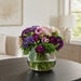 10.5"Hx11"W Mixed Ranunculus, Rose & Ruscus Leaf Silk Flower Arrangement w/Glass Vase -Purple/Lilac - WF0734-PU/LI