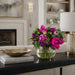 10.5"Hx11"W Mixed Ranunculus, Peony & Ruscus Leaf Silk Flower Arrangement w/Glass Vase -Purple/Fuchsia - WF0736-PU/FU