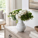 11"Hx11"W Mixed Ranunculus, Queen Anne Lace & Herbs Leaf Silk Flower Arrangement w/Ceramic Vase -White/Green - WF0738-WH/GR