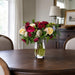 13.5"Hx16"W Mixed Ranunculus, Sedum & Eucalyptus Leaf Silk Flower Arrangement w/Glass Vase -Burgundy/Yellow - WF0742-BU/YE