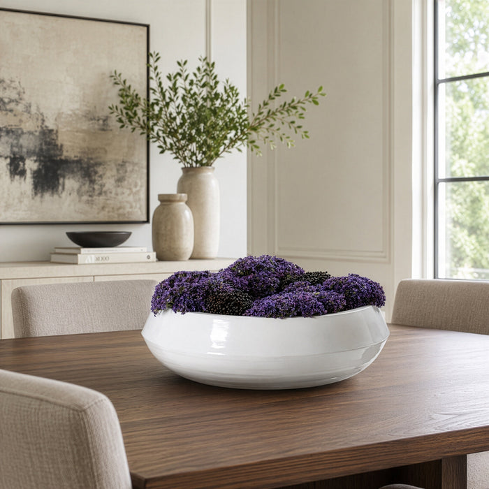 9.5"Hx21.5"W Queen Anne Lace & Sedum Artificial Flower Arrangement w/Metal Container -Purple - WF0743-PU