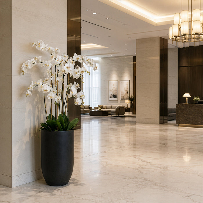 70.5"Hx40"W Phalaenopsis Orchid Silk Flower Arrangement w/Cement Planter -White - WF0749-WH