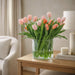 24"Hx26"W Mixed French Tulips Silk Flower Arrangement w/Glass Vase -Orange/Peach - WF0759-OR/PE