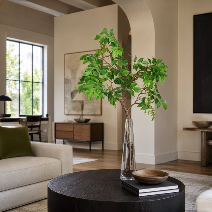32"Hx28"W Mountain Ash Branch Artificial Arrangement w/Tall Glass Vase -Light Green - WF0765-GR/LT