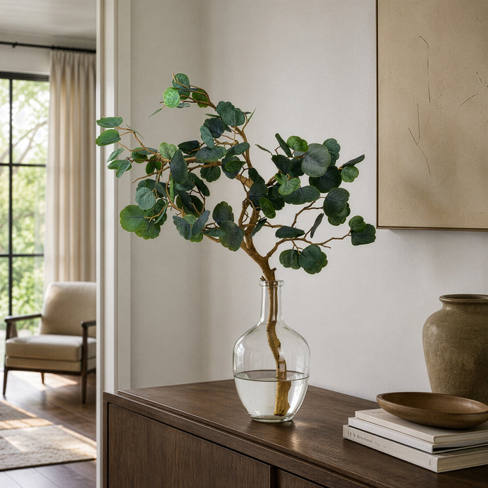 27"Hx24"W Cotinus Branch Artificial Arrangement w/Glass Vase -Green - WF0768-GR