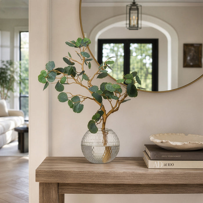 27"Hx24"W Cotinus Branch Artificial Arrangement w/Patterned Glass Vase -Green - WF0769-GR