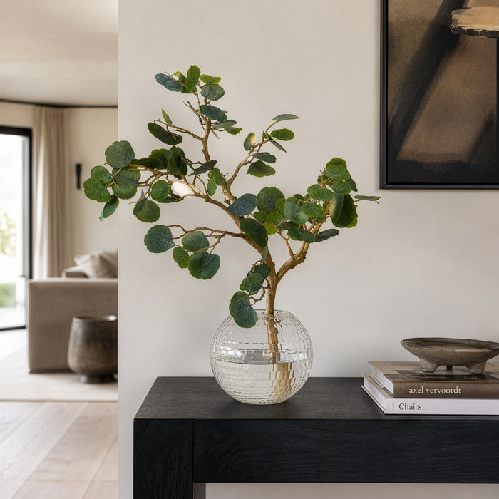 27"Hx24"W Cotinus Branch Artificial Arrangement w/Patterned Glass Vase -Green - WF0769-GR