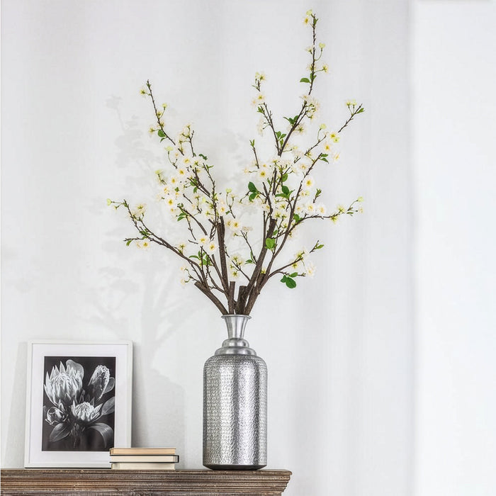 65"Hx40"W Cherry Blossom Silk Flower Arrangement w/Bottle Vase -White - WF0777-WH