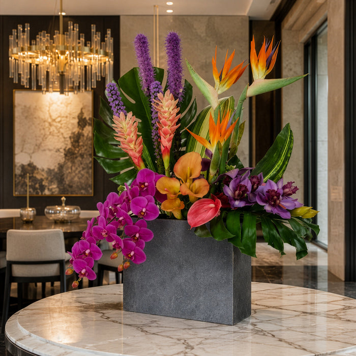 33"Hx30"W Mixed Tropical Silk Flower Arrangement w/Cement Planter -Mixed Colors - WF0840-MX