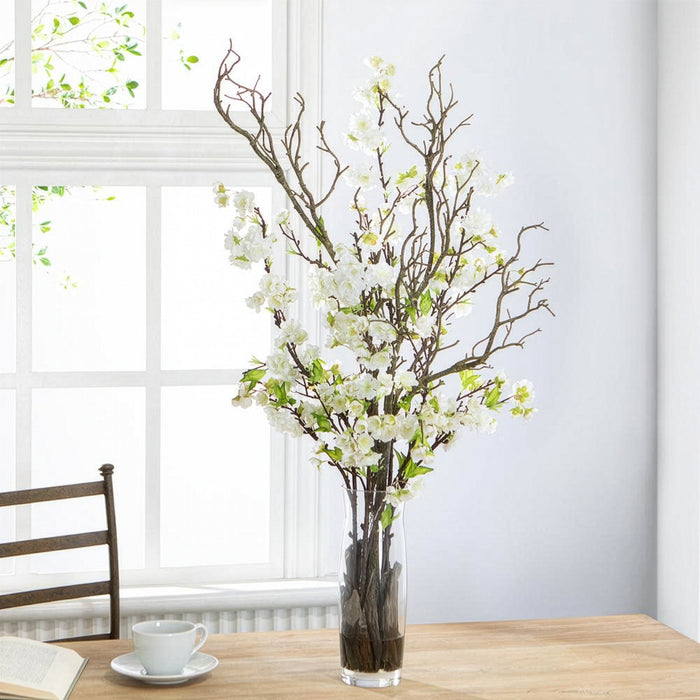 34"Hx19"W Cherry Blossom & Twig Silk Flower Arrangement -White - WF9006-WH