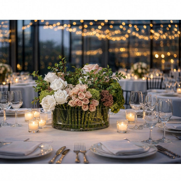 14"Hx20"W Hydrangea & Rose Silk Flower Arrangement -Pink/White - WF9117-PK/WH