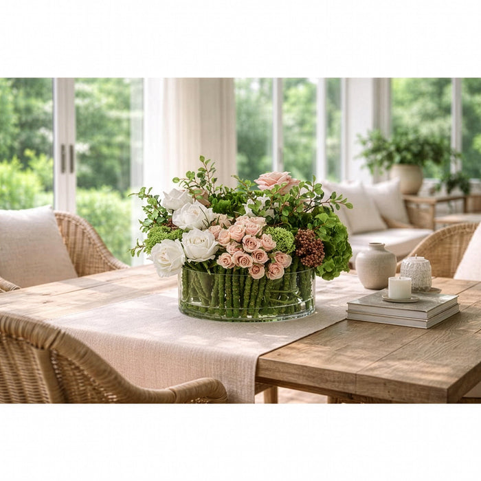 14"Hx20"W Hydrangea & Rose Silk Flower Arrangement -Pink/White - WF9117-PK/WH