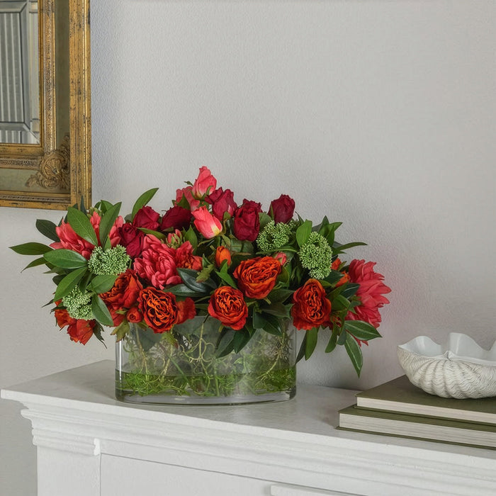 17"Hx21"W Rose & Dahlia Silk Flower Arrangement -Red/Green - WF9151-RE/GR