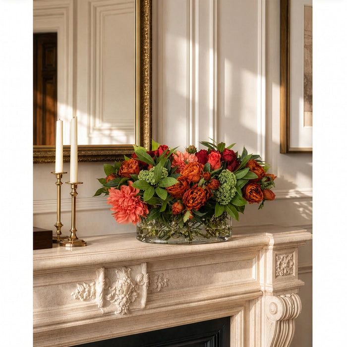 17"Hx21"W Rose & Dahlia Silk Flower Arrangement -Red/Green - WF9151-RE/GR
