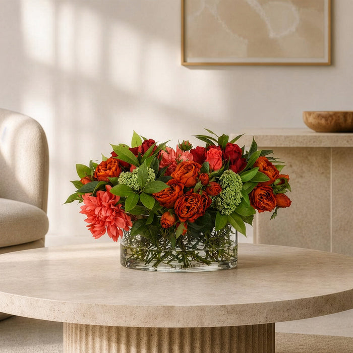 17"Hx21"W Rose & Dahlia Silk Flower Arrangement -Red/Green - WF9151-RE/GR