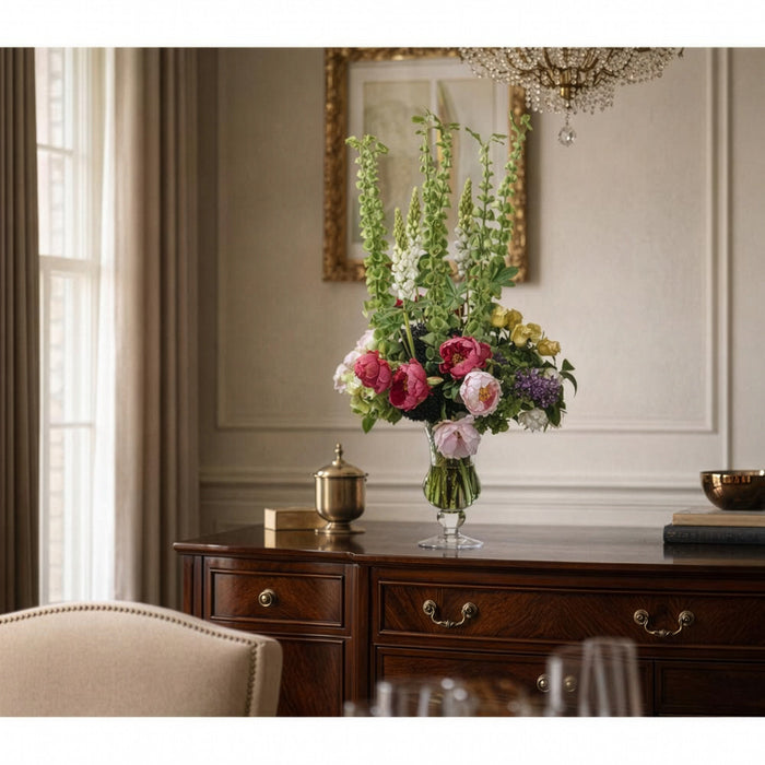 43"Hx26"W Rose, Peony & Bells Of Ireland Silk Flower Arrangement -Green/Fuchsia - WF9164-GR/FU