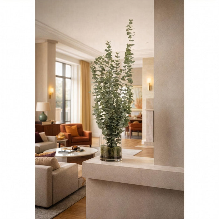 4'8" Silk Eucalyptus Plant w/Glass Vase -Green - WF9196-GR