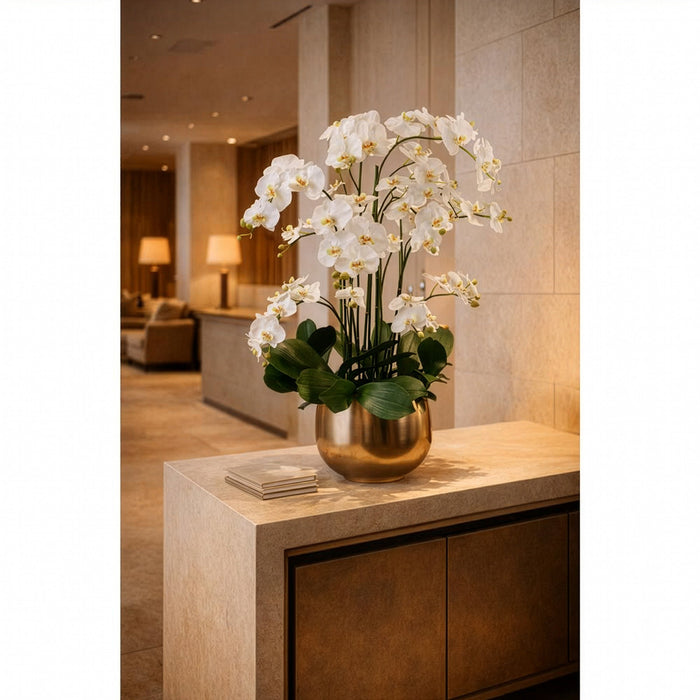 39"Hx30"W Silk Phalaenopsis Orchid Flower Arrangement w/Planter -White - WF9390-WH