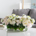 10"Hx23"W Silk Peony, Ranunculus & Rose Flower Arrangement w/Glass Vase -White/Pink - WF9392-WH/PK